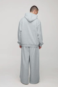 Sweat-shirt à capuche oversize gris chiné pour homme, hiver 2025, respirant, en polyester/coton, tricoté, streetwear, uni, teint, brodé - Product Image 2