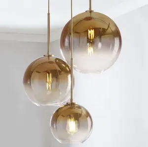 Nordic Modern Hanging Hotel Wohnzimmer Gold Glas Kugel Lampe LED Kronleuchter Pendel leuchte