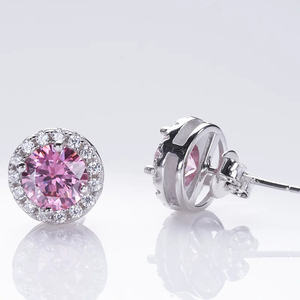 925 <b>Silver</b> Pink VVS Moissanite Diamond <b>Stud</b> Earring Luxury 14K Gold Hip Hop Style for Weddings or Parties Moissanite Earrings - Product Image 3