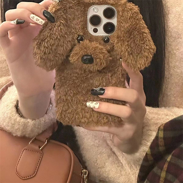 3D Cartoon Fuzzy Winter Protective Shell for Women Girls Cute Fluffy Plush Phone Cover for iPhone 17 16 15 14 13 Cute Phone Case