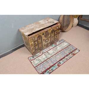 Alfombra Turca Vintage de 1.8x3.4 pies, Alfombra Pequeña de Lana Azul con Diseño Ombré - Product Image 1