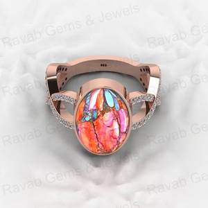 925 Sterling Silver Spiny Oyster <b>Turquoise</b> Gemstone Bezel Setting Rhodium Plated Women's Unisex Wedding Engagement Party <b>Ring</b> - Product Image 4