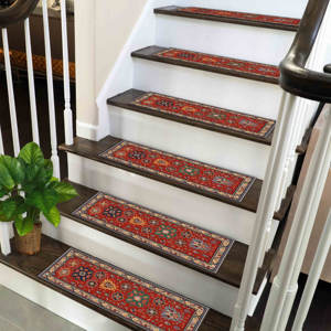 Soft Tones Printed Rug: Oushak Design, Red, Stair, Turkish, Non Slip,Goblen - Product Image 3