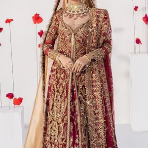Women's Stylish Long Bridal <b>Jacket</b> for Parties Embellished Lehenga Dupatta Dress Dabka Stone Crystal Glass Beads Pearls Work - Product Image 1