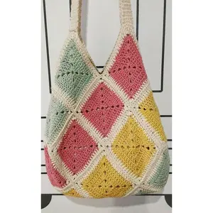 크로 셰 뜨개질 가방 패턴 다채로운 크로 셰 뜨개질 숄더백 인도에서 도매에 손으로 짠 숙녀 핸드백