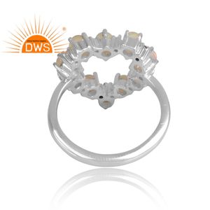 Best Quality Fine Sterling <b>Silver</b> Natural White Topaz & Ethiopian <b>Opal</b> Gemstone Heart Design Stackable <b>Ring</b> Jewelry Manufacturer - Product Image 4