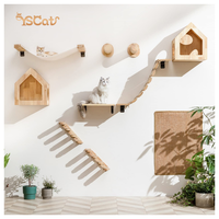 Arbre à chat mural en forme de patte rose moderne ensemble de 3 pièces avec corde en sisal lit hexagonal meubles muraux en bois pour chat griffoir pour chat