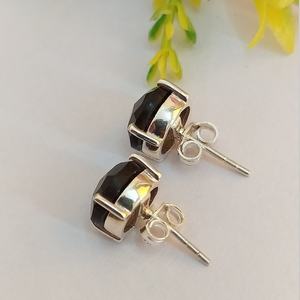 Natural Smoky Quartz Faceted Round Shape Faceted Gemstone <b>Earrings</b> 10mm Quartz Stone 925 <b>Sterling</b> <b>Silver</b> <b>Studs</b> <b>Earrings</b> Women - Product Image 3