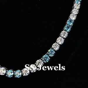 Collier Tennis Moissanite 1ct Rond Brillant Bleu Blanc VVS Argent 925 Plaqué Or Unisexe Cadeau de Luxe - Product Image 4