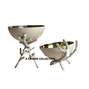 Ensemble de 2 bols de décoration de table de couleur blanche à l'extérieur de forme ronde haut de gamme pour plat de nourriture à manger à des fins de service - Product Image 1