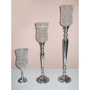 Bougeoir de luxe en métal cristal scintillant argenté ouragans pour la maison et le mariage centres de table décorés - Product Image 1