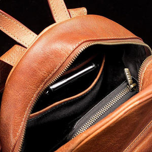 กระเป๋าเป้สะพายหลังแฟชั่นหนังแท้สีน้ำตาลสุดหรูกันขโมยทนทานมีซับในทำจากผ้าฝ้ายเหมาะสำหรับใส่ไปโรงเรียนท่องเที่ยวแบบยุโรปใช้ได้ทั้งชายและหญิง LBP-0165 - Product Image 6