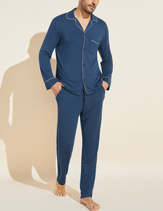 Fabricant de vêtements de nuit en modal personnalisés Ensembles 2 pièces pour hommes Ensemble super confortable à manches longues Vêtements de détente Ensemble de pyjamas en modal pour hommes - Product Image 1