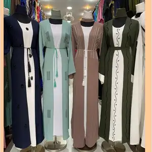 Dubai Abaya güzel siyah renk müslüman geleneksel abaya el İşİ kaftan geleneksel kadınlar için İslami giyim