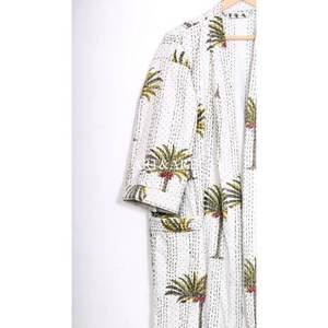 Kimono de Mujer, Estampado Floral de Algodón Kantha, Hecho a Mano, Talla Grande, Estilo Boho, Elegante, de Alta Calidad, Transpirable, Largo hasta la Rodilla - Product Image 3