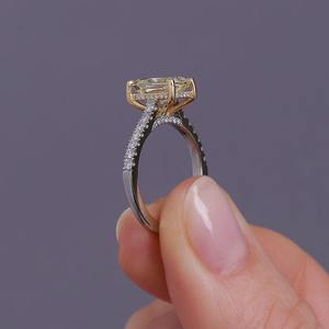 Bague de fiançailles solitaire en diamant de laboratoire de forme radiante jaune fantaisie de 3 carats, halo caché, or 14 carats, clarté VS, certifiée IGI, pour femmes - Product Image 2