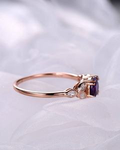 Amethyst Engagement Ring 925 Silver 14k Rose Gold Plated Marquise Leaf Art Deco Vintage Bridal Set - Product Image 5