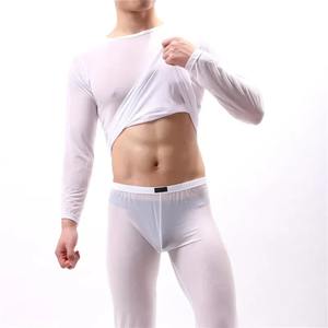 <b>Men's</b> Breathable Ultra-thin Spandex/Nylon Long Johns <b>Underwear</b> Set Premium Quality Soft Loose Casual Tops and Pants - Product Image 1