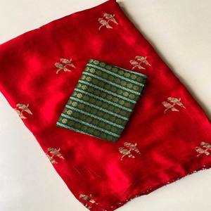 Sari en soie de jute pure VASTRA COTTAGE, tissage de perroquet, bordure en dentelle Moti avec contraste, chemisier Banarasi, tenue de fête - Product Image 4