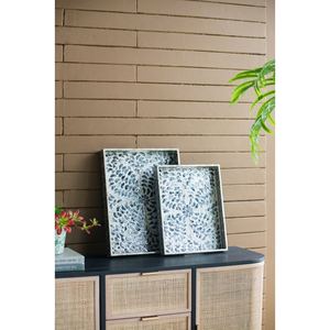 Plateau d'incrustation de nacre de couleur grise Pièce de service et d'affichage sophistiquée Plateau de vadrouille au design antique - Product Image 3