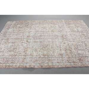 Alfombra de 5,6x8,7 pies, Alfombra Vintage, Alfombra Turca de Lana Blanca del Suroeste - Product Image 2