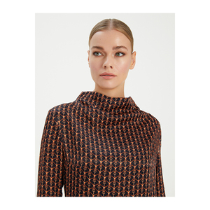 Vestidos de Trabajo, Vestido de Satén Estampado con Cuello de Viscosa y Detalles - Product Image 6