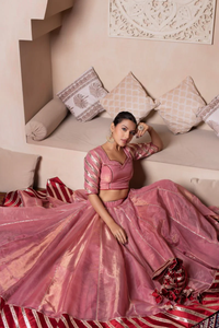 GHAZAL Peach <b>Gota</b> Patti Silk Lehenga Set | Printed Flared Festive Lehenga with Matching Silk Dupatta for Women Ethnic Wear India - Product Image 5