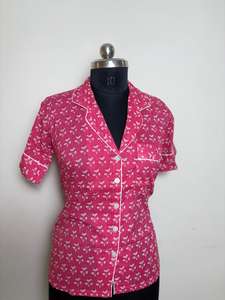 <b>Womens</b> Pink Floral Print Cotton <b>Shirt</b> <b>Short</b> <b>Sleeve</b> Casual Button-Down <b>Shirt</b> Pink with <b>White</b> Print - Product Image 5