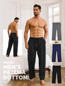Pantalones de Pijama de Manga Larga para Hombre, Tejidos en Algodón, Ligeros, Transpirables, de Secado Rápido, con Bolsillos y Cordón Ajustable - Product Image 4