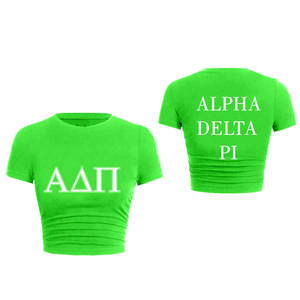 Top Trend Alpha Delta Pi Unisex Crop Top de alta calidad a cuadros ecológicos personalizado 220 gramos camiseta con letras griegas - Product Image 3