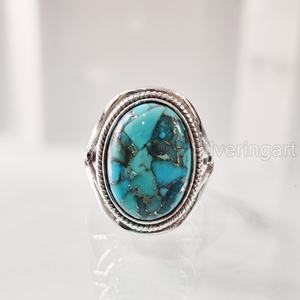 Women's Ring Natural Blue <b>Copper</b> Turquoise Gemstone December Birthstone Designer <b>Band</b> Handmade Jewelry 925 Sterling Silver Ring - Product Image 1