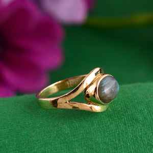 Anillo Vintage hecho a mano chapado en rodio sólido de latón labradorita de piedras preciosas delicadas de la mejor calidad con corte ovalado para fiestas - Product Image 2