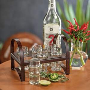 Porte-verre en bois de style rack avec accents dorés Organisateur élégant et durable, parfait pour servir l'affichage ou l'usage domestique de l'Inde - Product Image 2