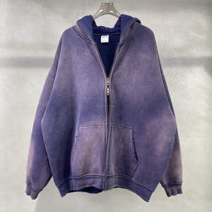 Sudadera con Capucha de Alta Calidad, 100% Algodón, Bordado Personalizado con Logotipo, Fabricantes, Cierre de Cremallera, Estilo Vintage, Lavado Ácido - Product Image 4