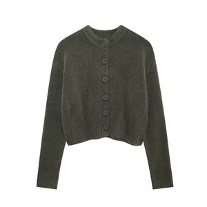 Pull cardigan d'hiver confortable pour femme avec logo sur le devant, en coton doux, couleur unie - Product Image 2