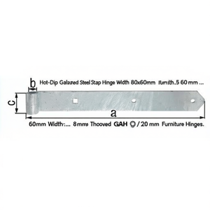 Charnière en acier galvanisé à chaud pour meubles, largeur 60 mm, longueur 800x60 mm, épaisseur 8 mm, arrondie, GAH 20 mm, charnières pour meubles - Product Image 3