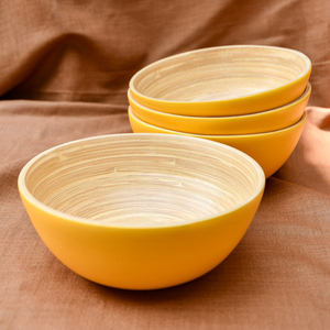 Yellow color coiled spun <b>fiber</b> <b>bamboo</b> bowl sets natural kitchen bowls top quality wholesale dinnerware set - Product Image 1