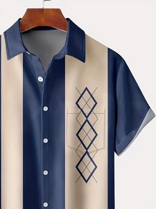 Camisa de manga corta con estampado geométrico Floral Vintage de nuevo diseño para hombre, ropa de vacaciones de verano informal sostenible transpirable - Product Image 4