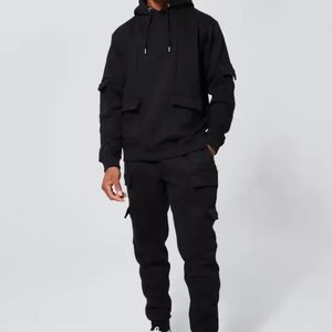 Ensemble de survêtement à capuche pour homme, grande taille, tenue décontractée pour les activités quotidiennes, respirant, 100% coton, confortable pour un usage quotidien - Product Image 1