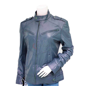 Chaqueta de motorista de piel de vaca de piel de oveja de colores únicos para mujer, manga larga, algodón, nailon para todas las estaciones, funcional a la moda - Product Image 5