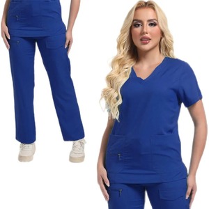 Unisex Multicolor cuello pico manga corta paño aguja-Detección Scrub enfermera Top pantalones conjuntos con accesorios para mascotas uso hospitalario - Product Image 6