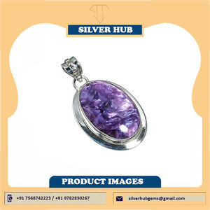 Pendentif ovale en charoïte naturelle serti clos en argent sterling 925, fait main pour femme, prix de gros – Nouvelle tendance, vente chaude - Product Image 2