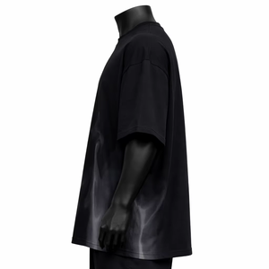 Camiseta de Hombre, Corte Regular, Negra, de Algodón Jersey, Manga Corta, Cuello Redondo, Estampado Digital con Diseño de Humo, Estilo Urbano, Transpirable, Tejido de Punto - Product Image 2