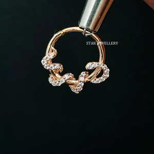 14K Solid Gold Natural Diamond Snake <b>Septum</b> Clicker Fine Jewelry. - Product Image 1