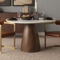 Table à manger de haute qualité en marbre et bois de manguier massif, plateau en marbre blanc, design moderne, pour la maison, la cuisine, le restaurant