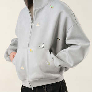 Jersey de algodón 100% de alta calidad con capucha de gran tamaño otoño nuevo diseño de bordado con cuentas de doble cremallera Boxy - Product Image 2