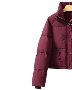 Customized Maroon Puffer Jacket Women Winter Quilted Short Coat High <b>Neck</b> Warm Polyester <b>Padding</b> Fashion Outerwear OEM Custom - Product Image 2