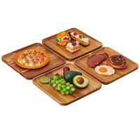 Plateau et assiette de service classiques en bois d'acacia rond de 10 pouces, peints à la main, non toxiques, pour les fêtes, vente en gros