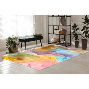 Tapis imprimé avec motif encre alcoolisée dorée et accents marbrés colorés, tapis doux non tissé - Product Image 3