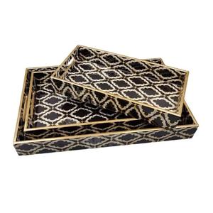 Ensemble fait main de 3 plateaux de service polyvalents en bois d'acacia plateaux en bois élégants avec poignée en métal pour le service de thé à la maison et la décoration - Product Image 6